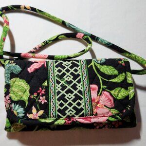 Vera Bradley crossbody purse black pink floral EUC